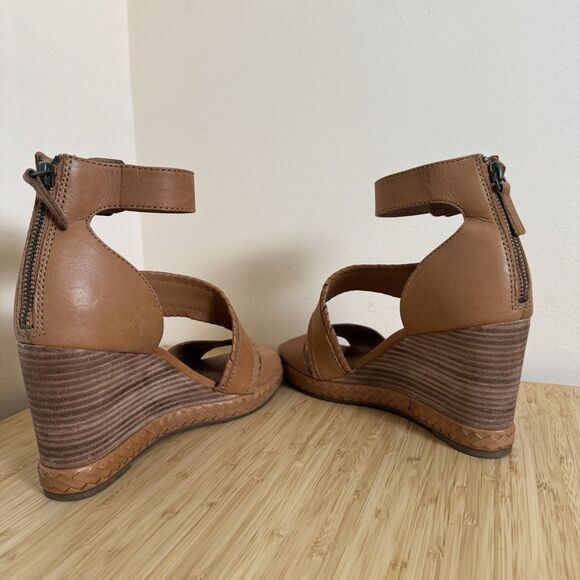 Frye Riviana Feather Wedge Leather Ankle Strap Sandals Camel Tan 9 M EUC - Picture 6 of 9